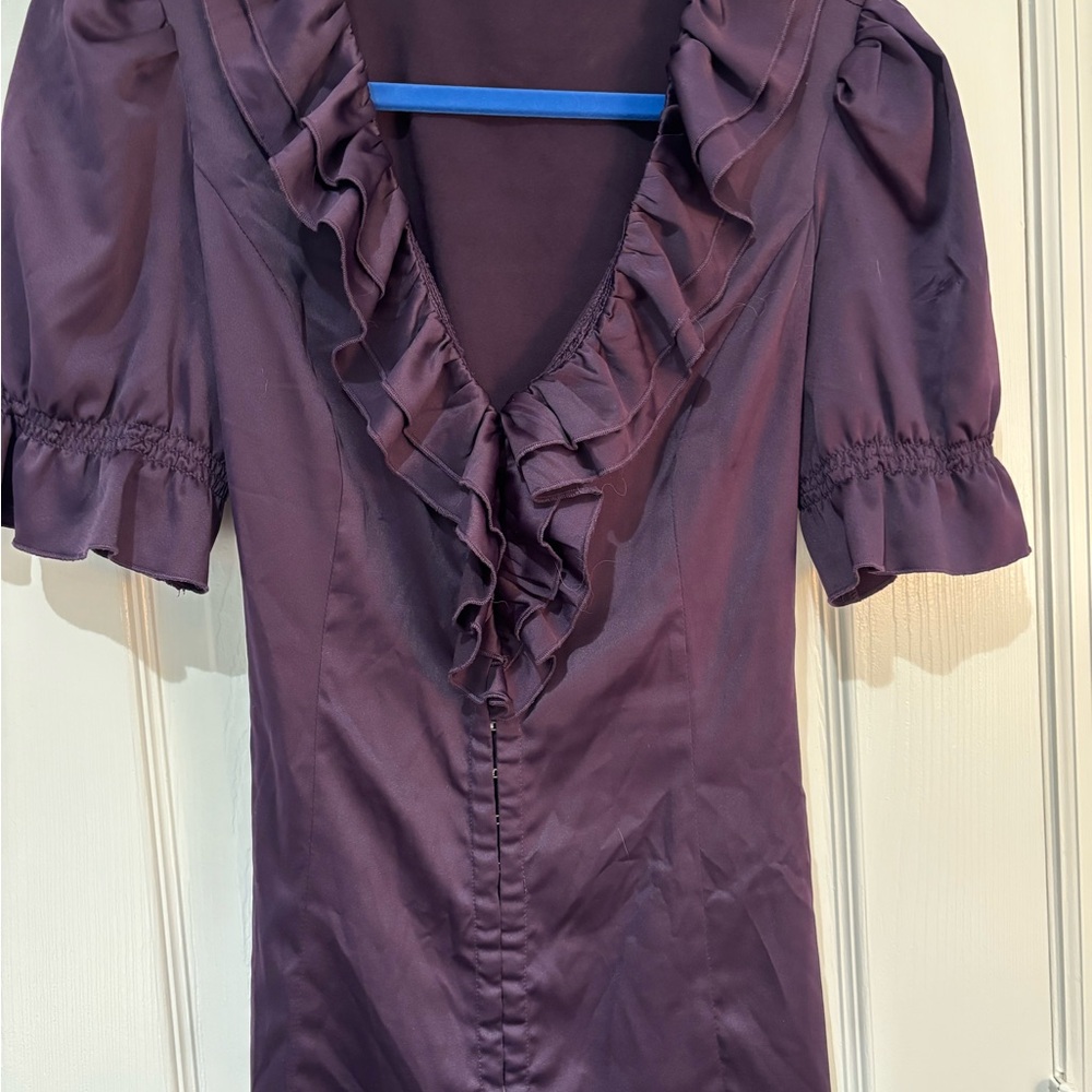 Purple Ruffled Short Sleeve Blouse